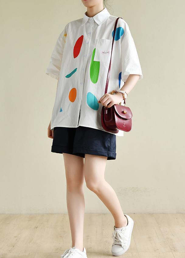 Italian White Print Clothes for Lapel Half Sleeve Dresses Summer Blouse