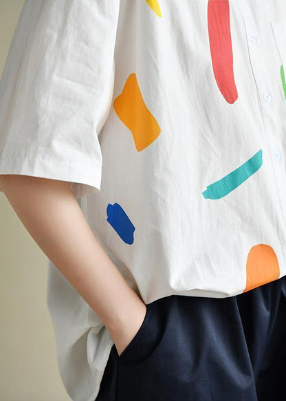 Italian White Print Clothes for Lapel Half Sleeve Dresses Summer Blouse