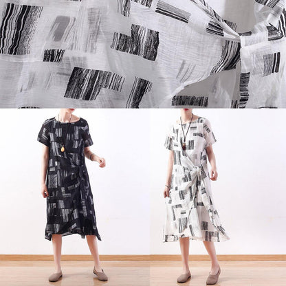 Italian White Prints Linen Dresses Asymmetric Loose Summer Dress