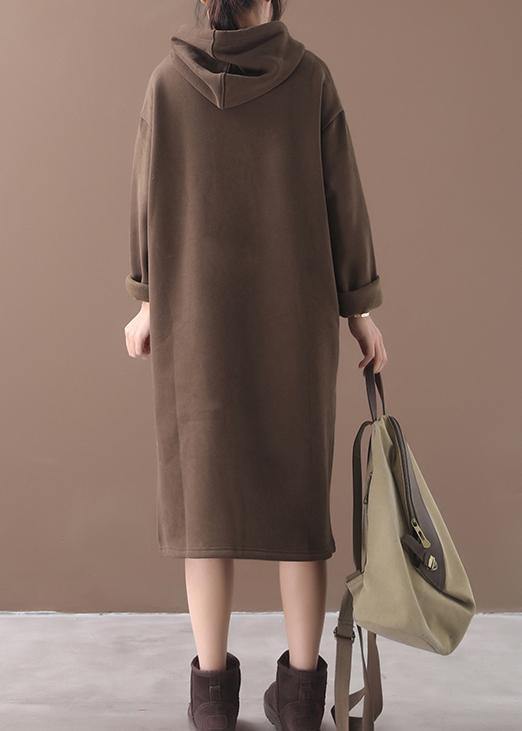 Italian Winter Cotton Hooded Tunics for Linen Chocolate Long Dress