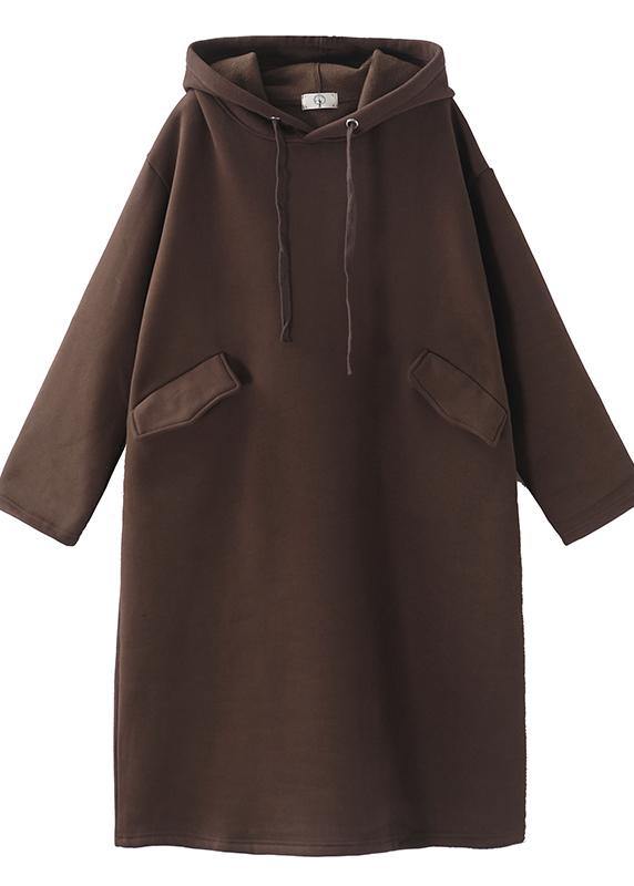 Italian Winter Cotton Hooded Tunics for Linen Chocolate Long Dress