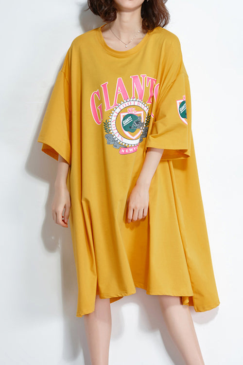 Italian Yellow Cotton Quilting Dresses Fine Work Outfits O Neck Baggy Knee Summer Dresses