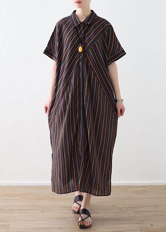 Italian Yellow Green Linen Dresses Lapel Collar Art Summer Shirt Dress