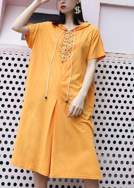 Italian Yellow Hooded Cotton Dresses Side Open Long Summer Dress