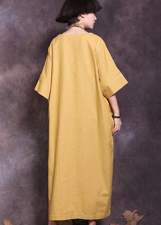 Italian Yellow Patchwork Cotton Tunics Batwing Sleeve a Line Summer Dress