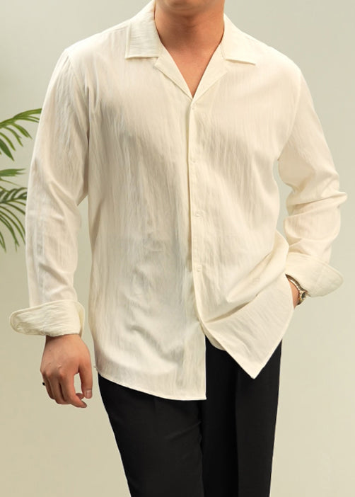 Ivory White Button Cotton Fall Shirt Peter Pan Collar