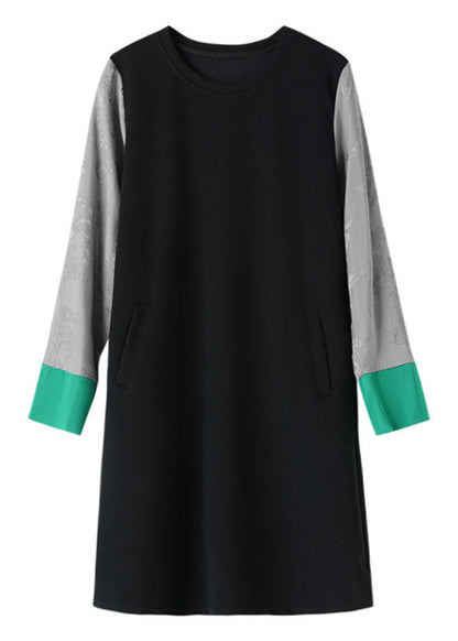 Jacquard Black O-neck Tulle Patchwork Maxi Dresses Fall
