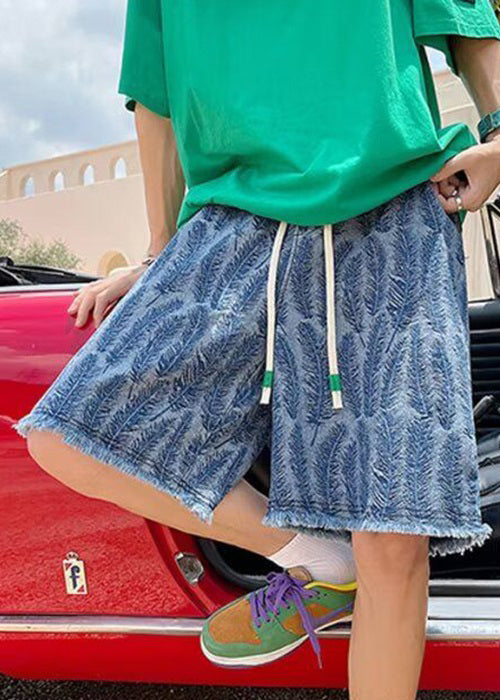 Jacquard Blue Original Design Pockets Denim Shorts Summer