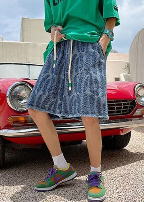 Jacquard Blue Original Design Pockets Denim Shorts Summer