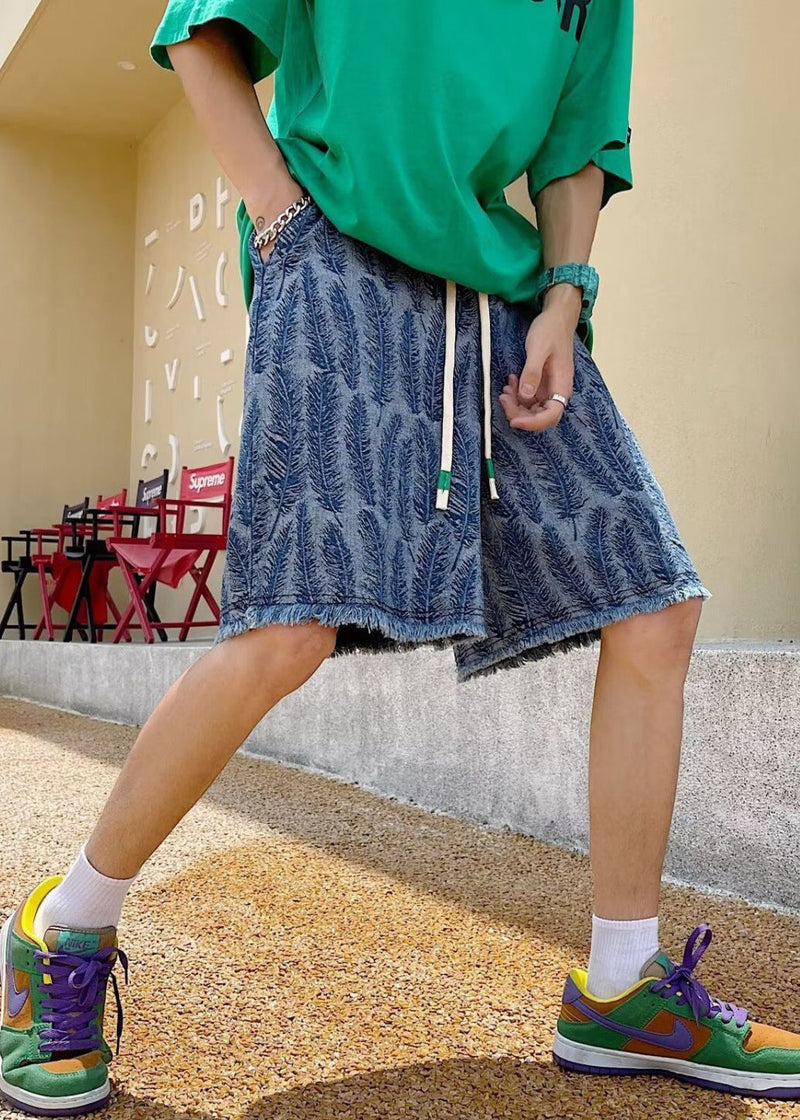 Jacquard Blue Original Design Pockets Denim Shorts Summer