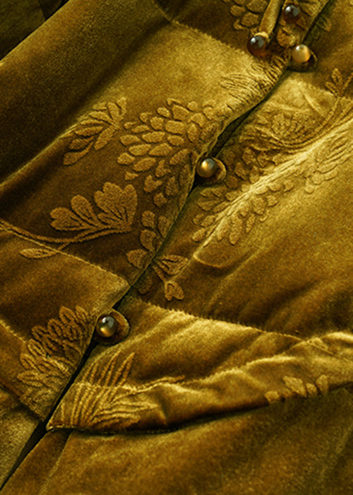 Jacquard Button Patchwork Silk Velour Down Cotton Coat Winter