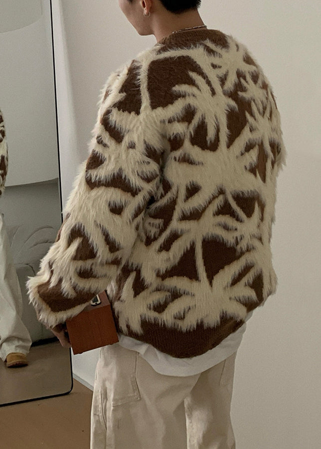 Jacquard Coffee Fluffy Cozy Sweaters O Neck Winter
