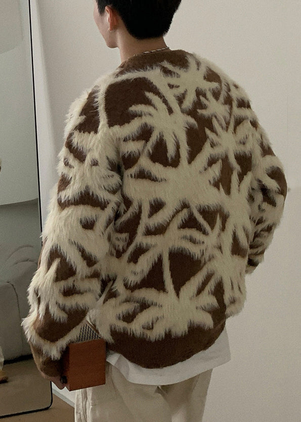Jacquard Coffee Fluffy Cozy Sweaters O Neck Winter