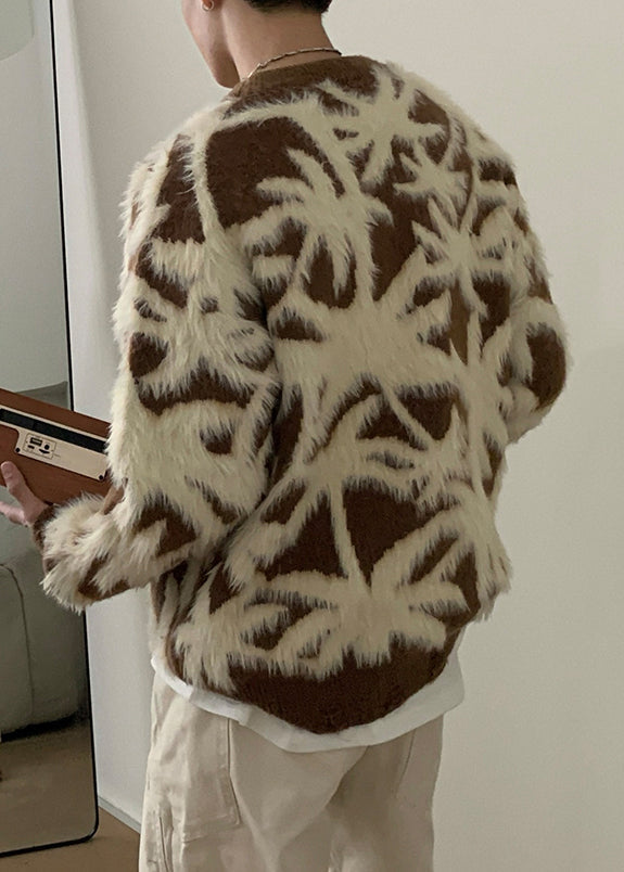 Jacquard Coffee Fluffy Cozy Sweaters O Neck Winter