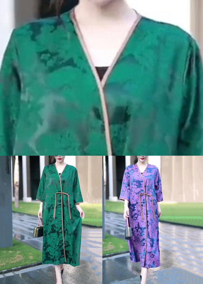 Jacquard Green V Neck Chinese Button Silk Coat Spring