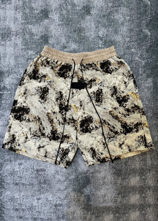 Jacquard Khaki Pockets Elastic Waist Cotton Hot Pants Summer