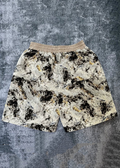 Jacquard Khaki Pockets Elastic Waist Cotton Hot Pants Summer