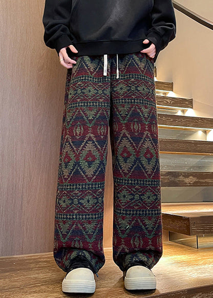 Jacquard Navy Pockets Elastic Waist Warm Fleece Pants Winter