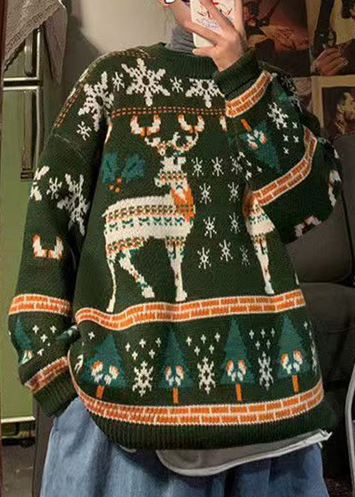 Jacquard Red O Neck Cozy Christmas Knit Sweater Winter