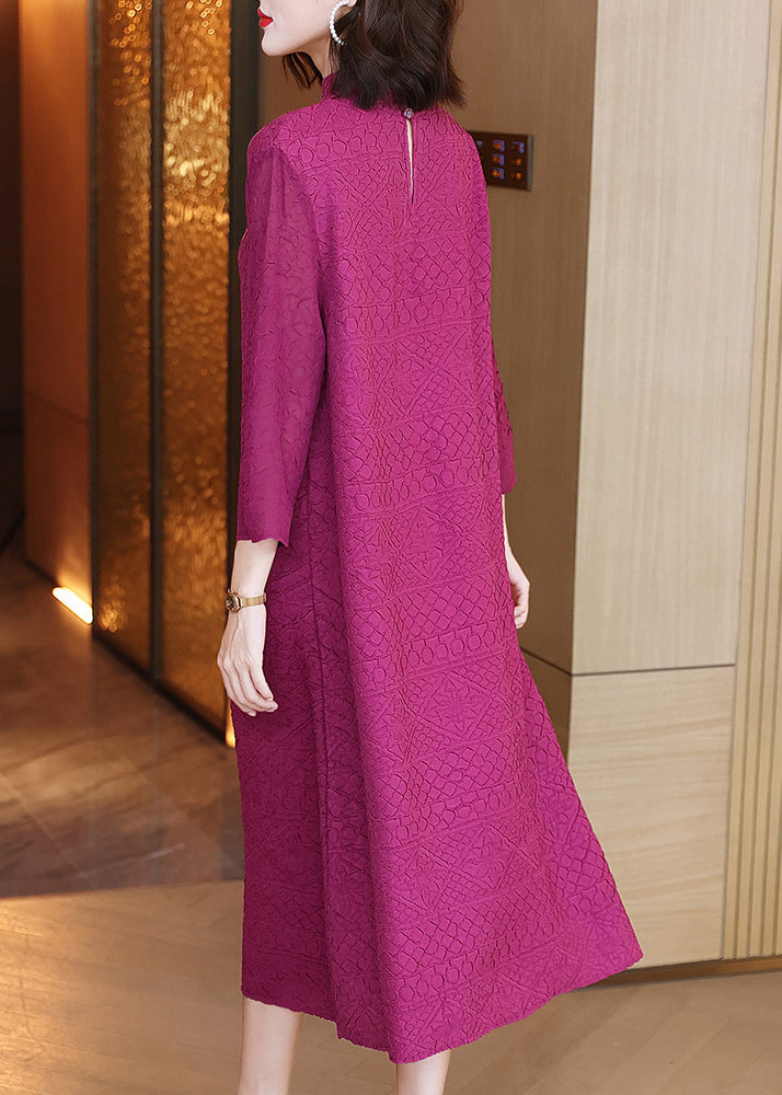 Jacquard Rose Turtleneck Cotton Long Dresses Spring