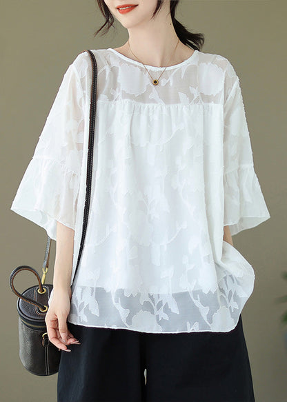 Jacquard White Embroidery Tulle Top Flare Sleeve