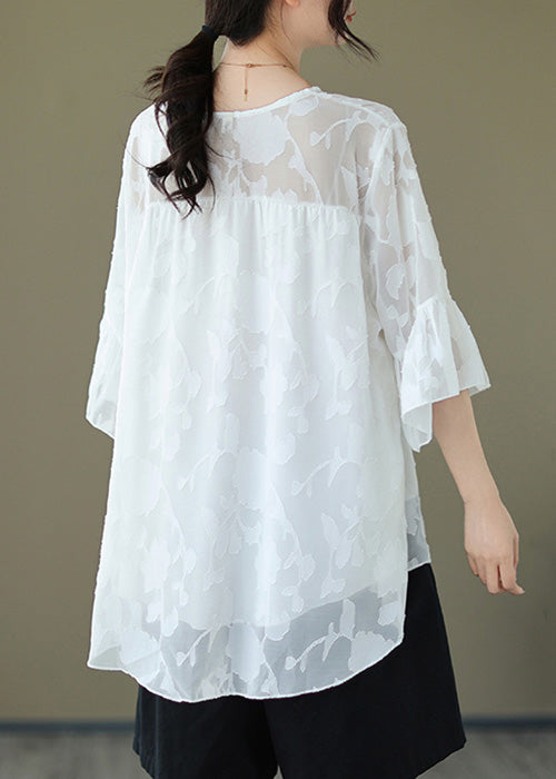 Jacquard White Embroidery Tulle Top Flare Sleeve