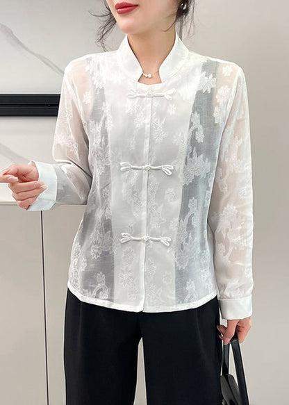 Jacquard White Stand Collar Button Upf 50+ Coat Fall