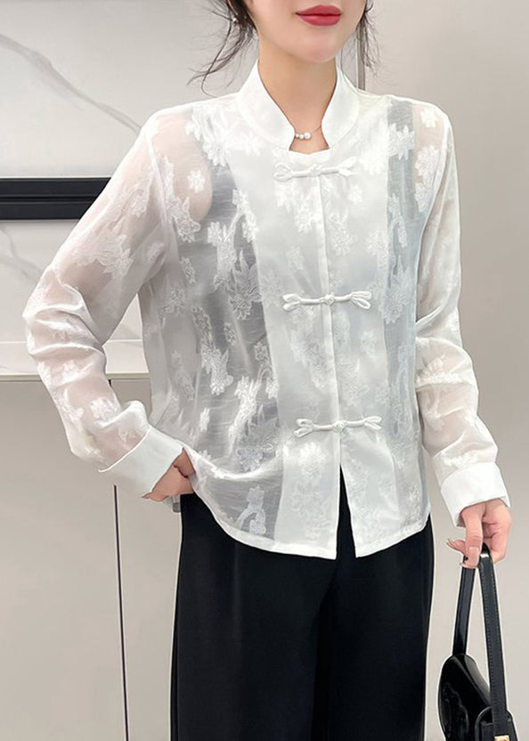 Jacquard White Stand Collar Button Upf 50+ Coat Fall