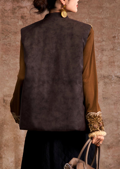 Jacquard Yellow Stand Collar Button Waistcoat Sleeveless