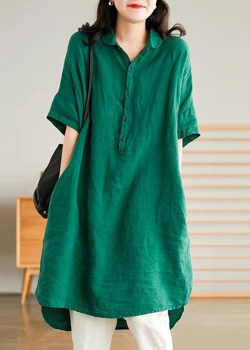 Jade Dark Green-snowflake Linen Linen Shirt Dress