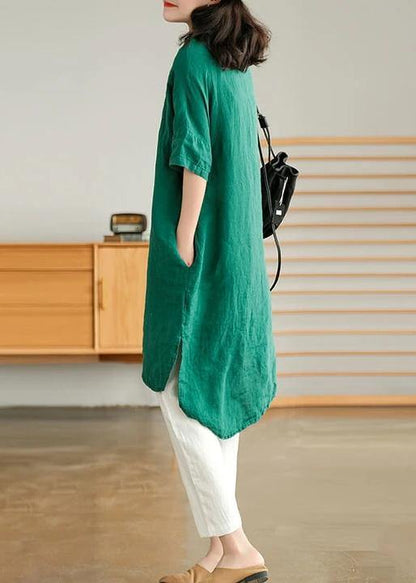 Jade Dark Green-snowflake Linen Linen Shirt Dress