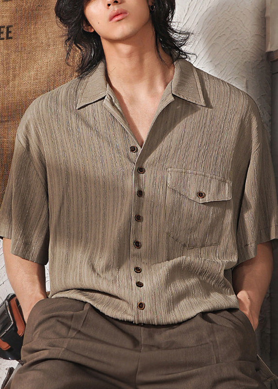 Japanese Coffee Button Short Sleeved Shirt for