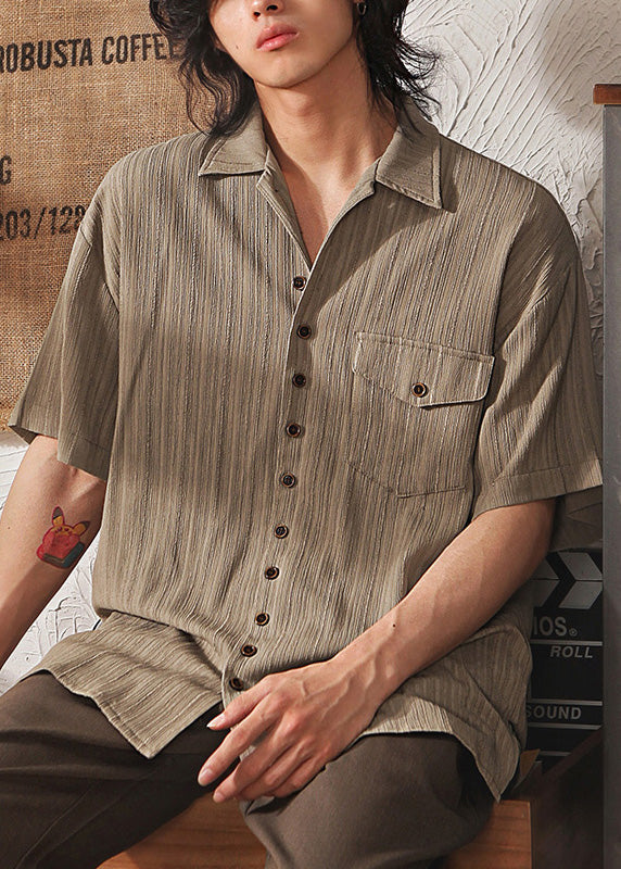 Japanese Coffee Button Short Sleeved Shirt for