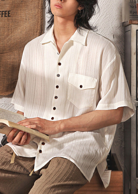 Japanese Coffee Button Short Sleeved Shirt for