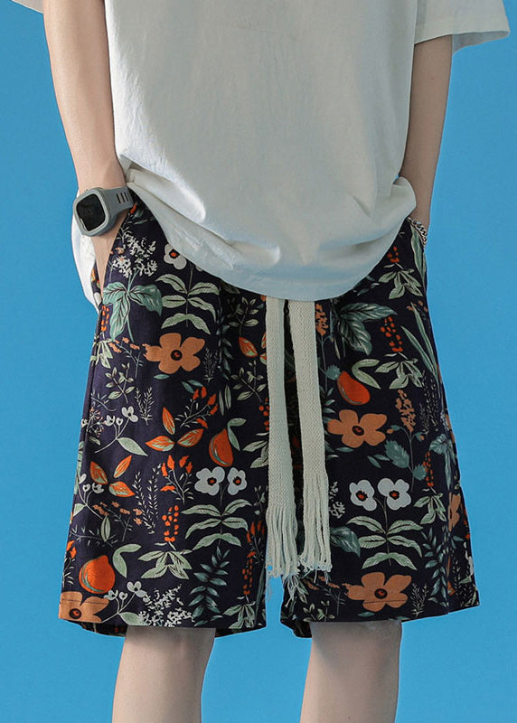 Japanese Style Green Print Beach Vacation Shorts Summer