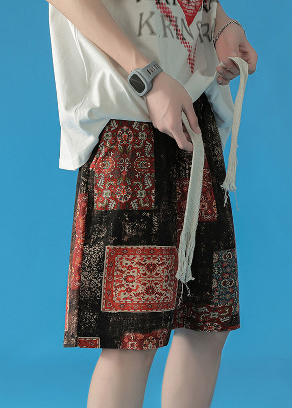 Japanese Style Green Print Beach Vacation Shorts Summer