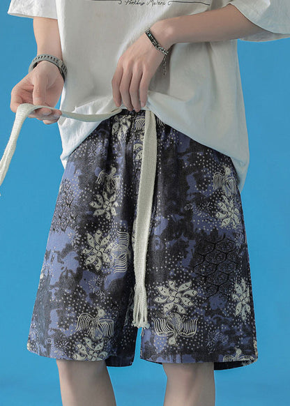Japanese Style Green Print Beach Vacation Shorts Summer