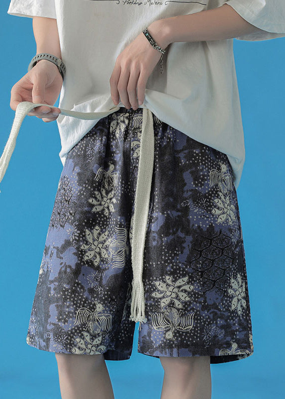 Japanese Style Green Print Beach Vacation Shorts Summer