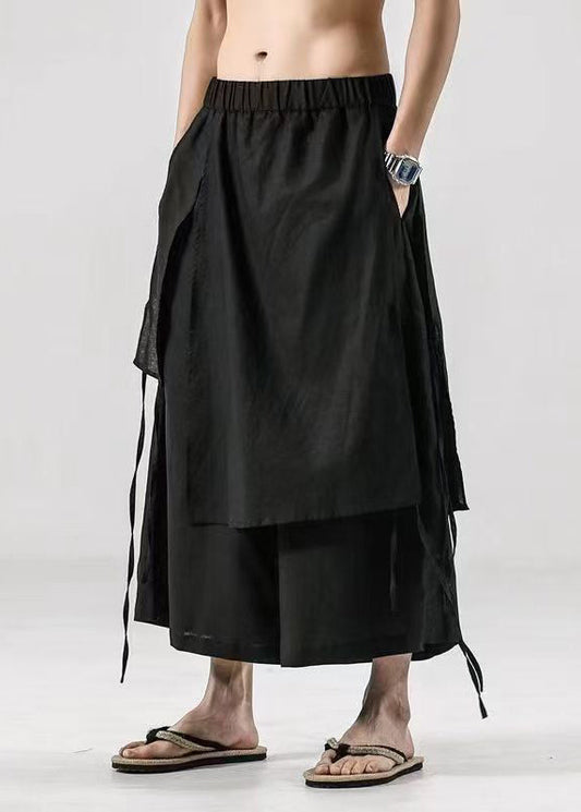 Japanese Summer New Black Linen Pants Skirt