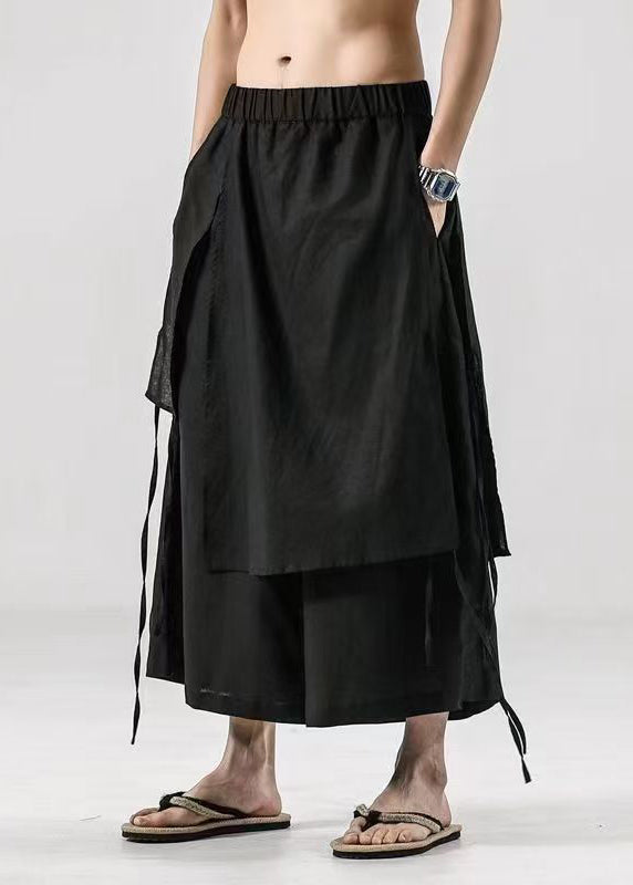 Japanese Summer New Black Linen Pants Skirt