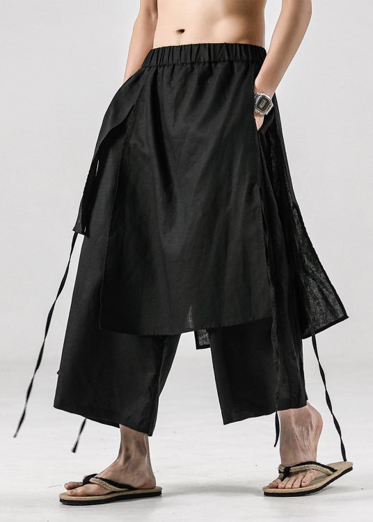 Japanese Summer New Black Linen Pants Skirt