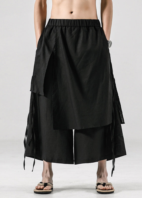 Japanese Summer New Black Linen Pants Skirt