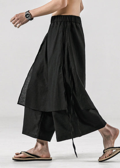 Japanese Summer New Black Linen Pants Skirt