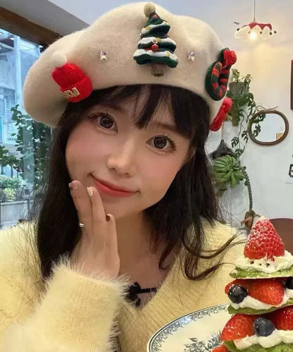 Japanese Sweet Red Wool Christmas Beret Hat