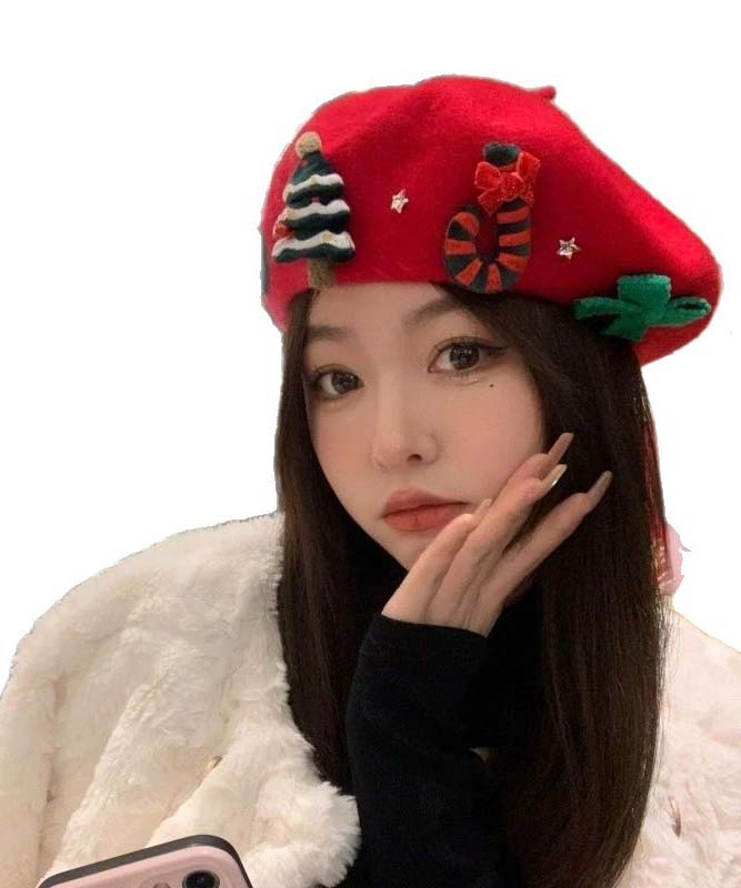 Japanese Sweet Red Wool Christmas Beret Hat