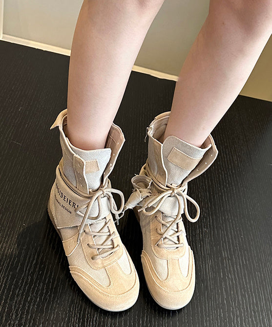 Khaki Boots Canvas Splicing Lace Up
