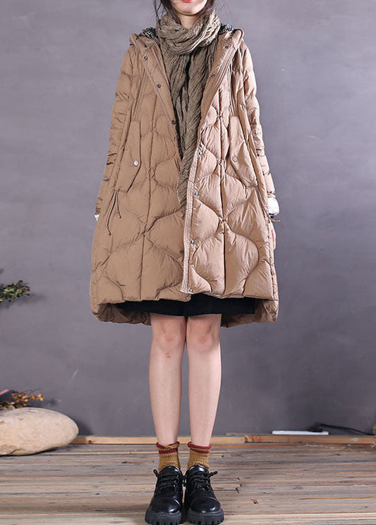 Khaki Button Duck Down Coat Zip Up Winter