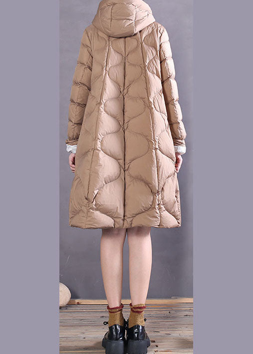 Khaki Button Duck Down Coat Zip Up Winter
