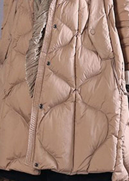 Khaki Button Duck Down Coat Zip Up Winter