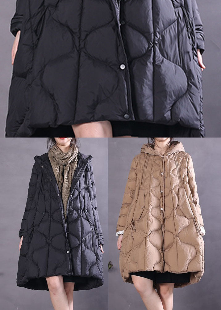 Khaki Button Duck Down Coat Zip Up Winter
